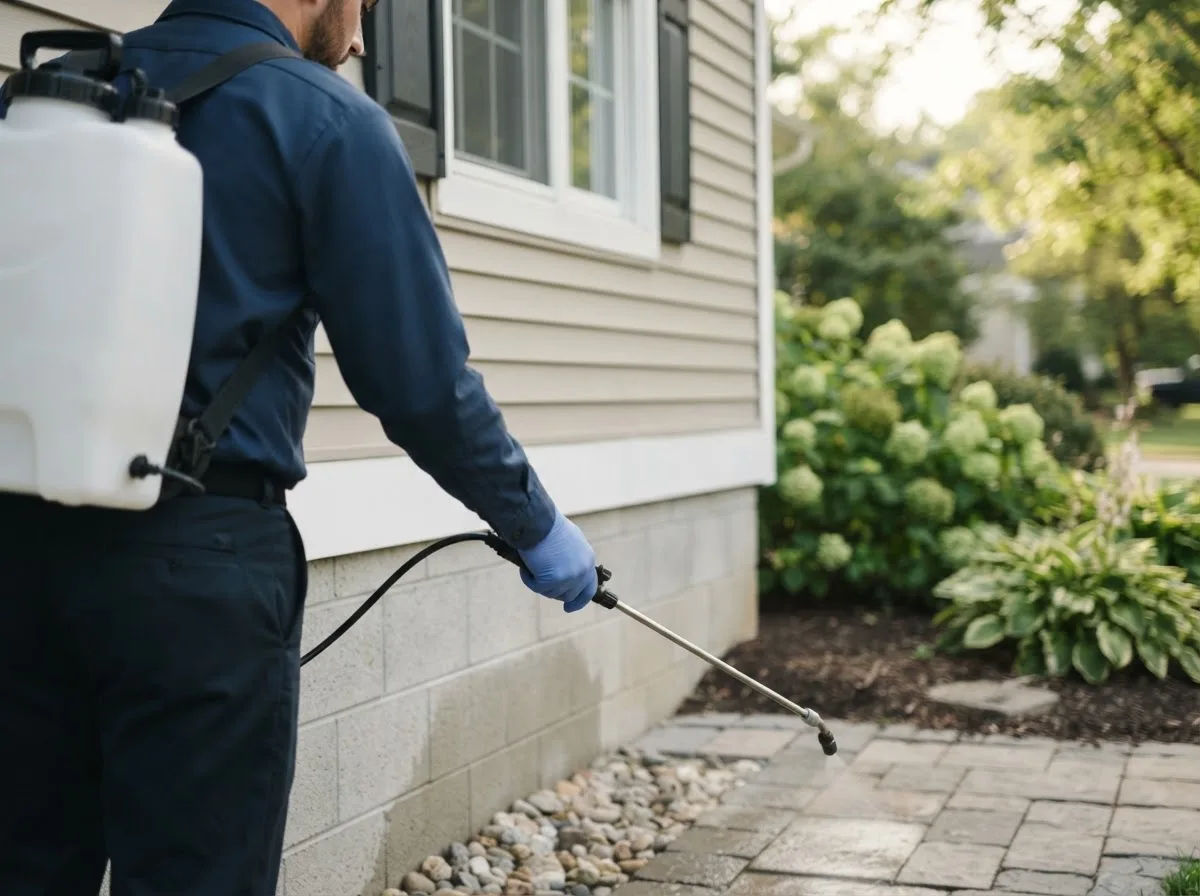 Pest control technician inspecting a home in Mountain, WI